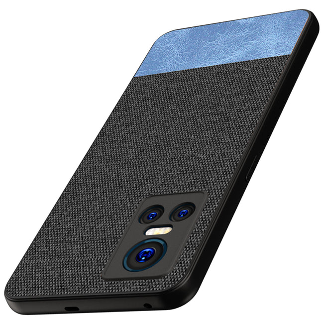Soft Fabric & Leather Hybrid Protective Back Case Cover for Realme GT Neo 3 (5G) (Black , Blue)
