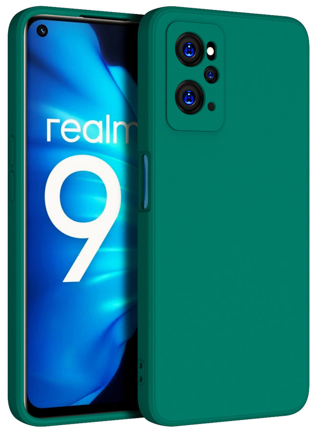 Matte Lens Protective Shockproof Flexible Back Cover for Realme 9i, Slim Silicone with Soft Lining Shockproof Flexible Full Body Bumper Case (Green)