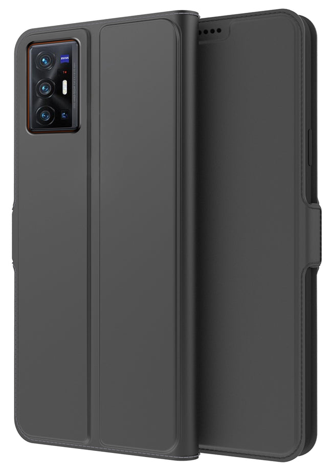 Noble Slim Flip Cover for Vivo X70 Pro Plus , Magnetic and Card Holder Stand Leather Flip Wallet Case (Black)