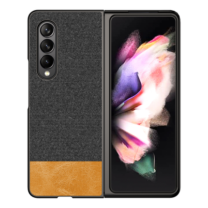 Soft Fabric & Leather Hybrid Protective Case Cover for Samsung Galaxy Z Fold 3 (Black,Brown)