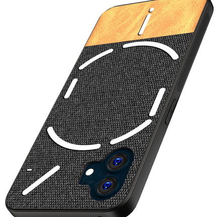 Mobizang Soft Fabric & Leather Hybrid Protective Back Cover for Nothing Phone 2 | Shockproof Slim Hard Anti Slip Back Case (Black::Brown)