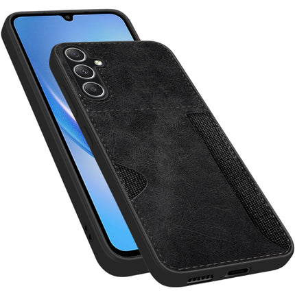 Mobizang Razor Wallet Back Case for Samsung Galaxy A34 (5G) | Slim PU Leather & Fabric Cover with Inbuilt Card Pocket (Black)