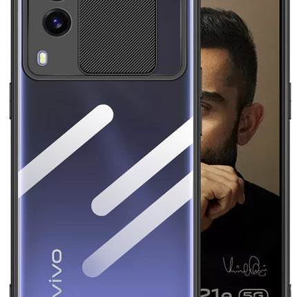 Slider Back Cover for Vivo V21E , [Military Grade Protection] Shockproof Slim Clear Camera Shield Bumper Back Case (Black)