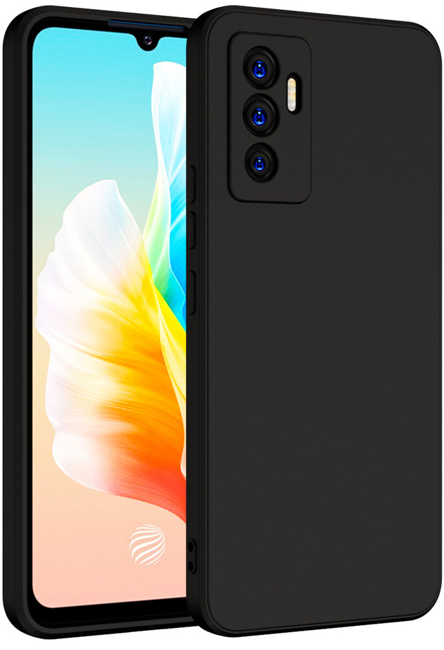Matte Lens Protective Back Cover for Vivo V23E , Slim Silicone with Soft Lining Shockproof Flexible Full Body Bumper Case (Black)