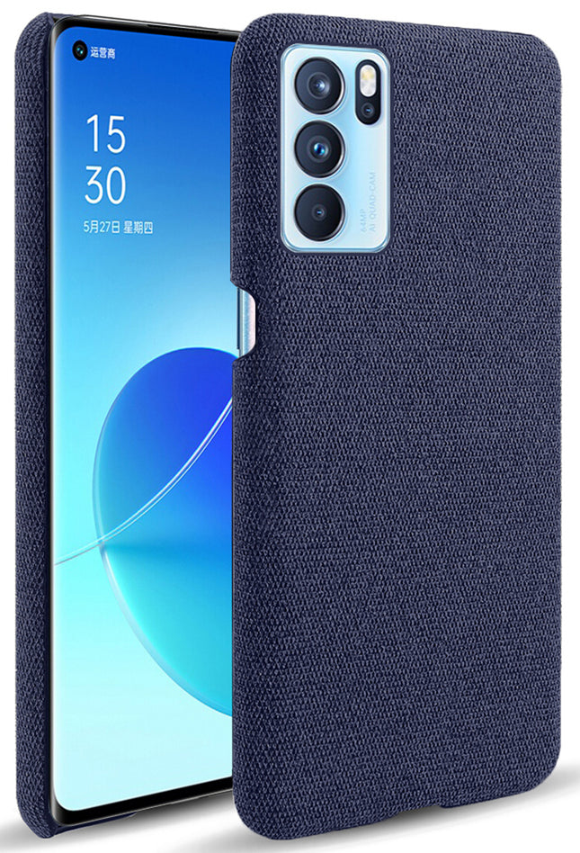 Woven Soft Fabric Case for Oppo Reno 6 Pro Back Cover, Shock Protection Slim Hard Anti Slip Back Cover (Blue)