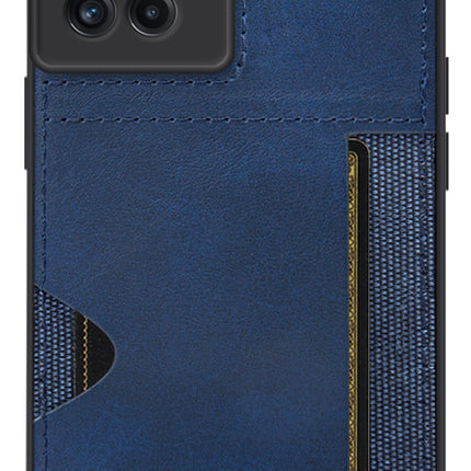 Mobizang Razor Wallet Back Case for OnePlus 10R | Slim PU Leather & Fabric Cover with Inbuilt Card Pocket (Blue)