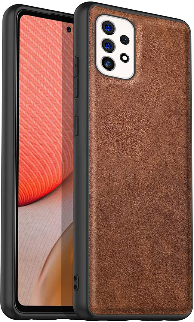 Tux Back Case For Samsung Galaxy A73 , Slim Leather Case with Soft Edge Shockproof Back Cover (Brown)