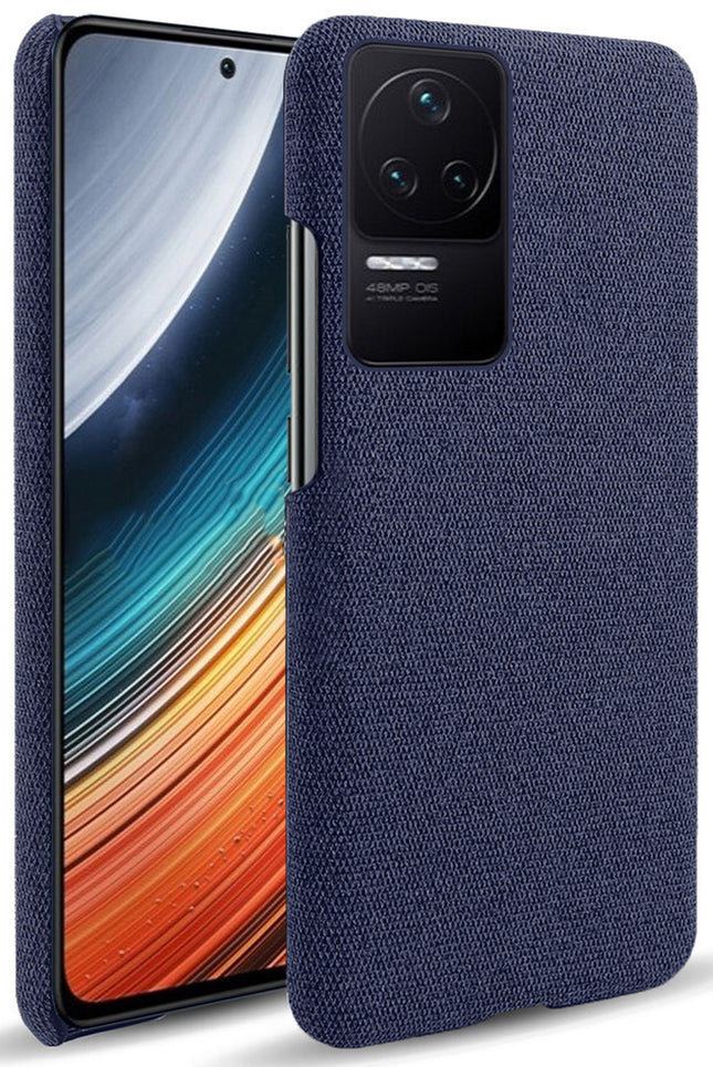 Mobizang Woven Soft Fabric Case for Poco F4 (5G) Back Cover,  Shock Protection Slim Hard Anti Slip Back Cover (Blue)