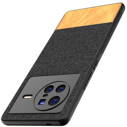Soft Fabric & Leather Hybrid Protective Back Case Cover for Vivo X80 (Black , Brown)