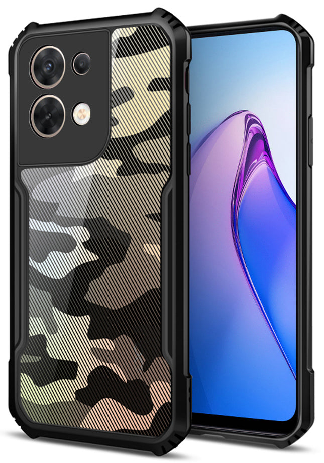 Mobizang Beetle Camouflage for Oppo Reno 8 Pro (5G) Back Case, [Military Grade Protection] Shock Proof Slim Hybrid Bumper Cover (Black)