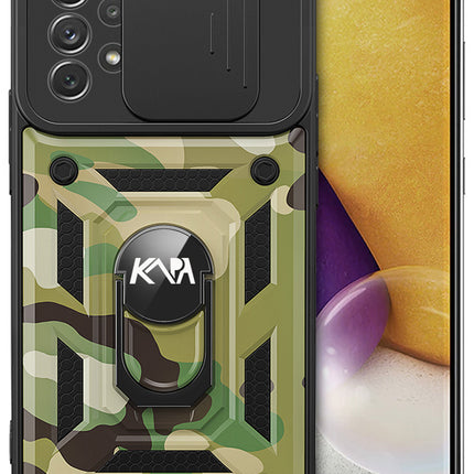 Tank Back Cover for Samsung Galaxy A72 , Inbuilt Ring & Slider [Military Grade Protection] Shockproof Lens Protection Case (Green)