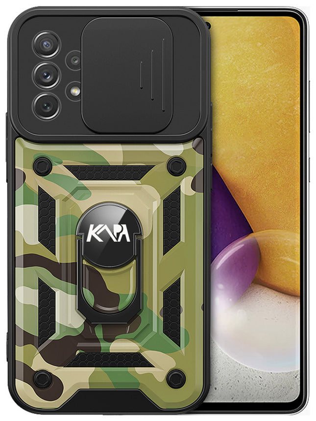 Tank Back Cover for Samsung Galaxy A72 , Inbuilt Ring & Slider [Military Grade Protection] Shockproof Lens Protection Case (Green)