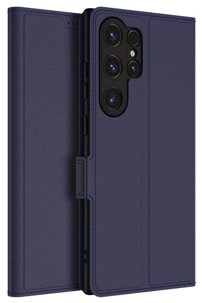 Mobizang Noble Slim Magnetic Leather Flip Case Cover for Samsung Galaxy S24 Ultra | Card Holder Stand Leather Flip Wallet Case (Blue)