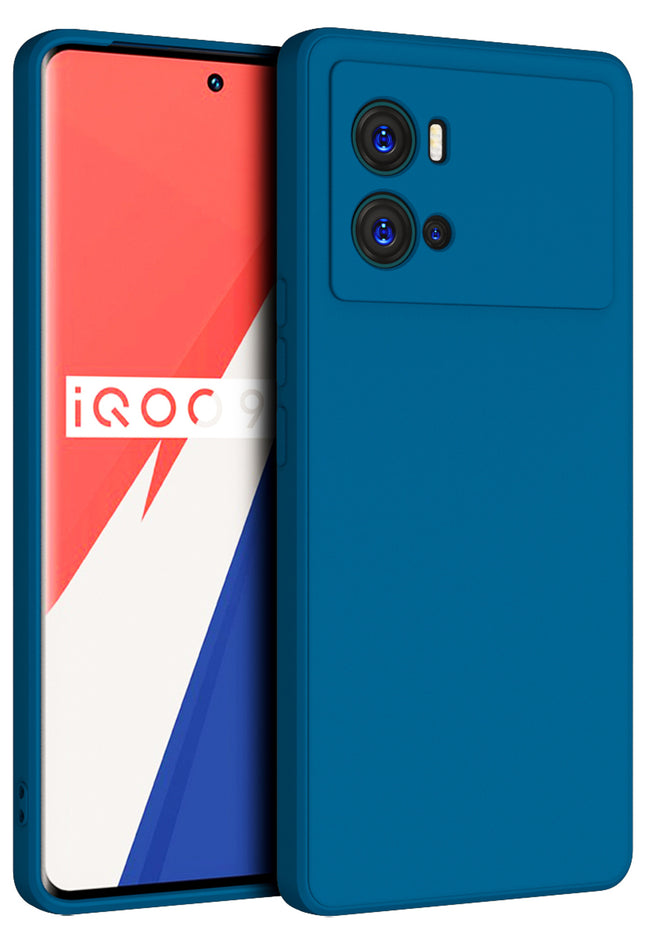 Matte Lens Protective Back Cover for Vivo IQOO 9 Pro , Slim Silicone with Soft Lining Shockproof Flexible Full Body Bumper Case (Blue)
