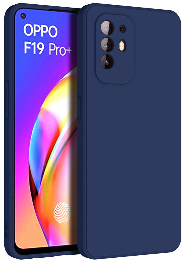 Matte Lens Protective Back Cover for Oppo F19 PRO , Slim Silicone with Soft Lining Shockproof Flexible Full Body Bumper Case (Blue)