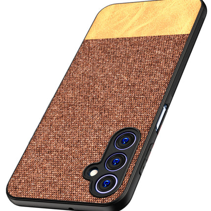 Mobizang Soft Fabric & Leather Hybrid Protective Case Cover for Samsung Galaxy F34 (5G) / M34 (5G) | Shockproof Slim Hard Anti Slip Back Case (Brown)