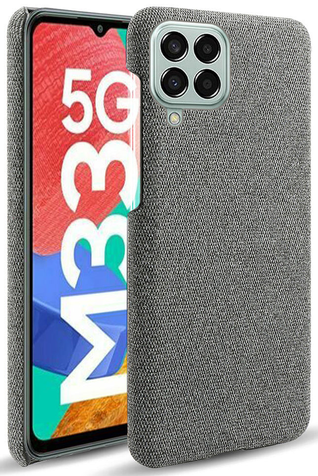Mobizang Woven Soft Fabric Case for Samsung Galaxy M33 (5G) Back Cover,  Shock Protection Slim Hard Anti Slip Back Cover (Grey)