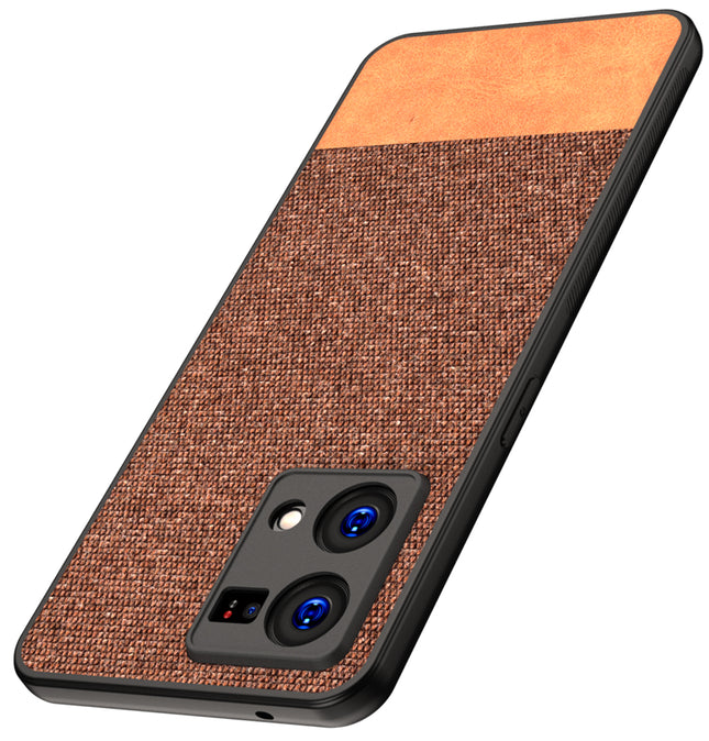 Soft Fabric & Leather Hybrid Protective Back Case Cover for Oppo F21 PRO (4G) (Brown)