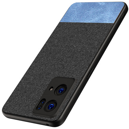 Soft Fabric & Leather Hybrid for Oppo Reno 7 Pro (5G) Back Cover, Shockproof Protection Slim Hard Back Case (Black ,Blue)