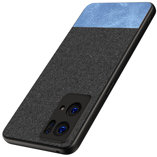 Soft Fabric & Leather Hybrid for Oppo Reno 7 Pro (5G) Back Cover, Shockproof Protection Slim Hard Back Case (Black ,Blue)