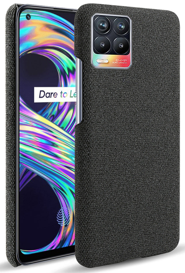 Woven Soft Fabric Case for Realme 8 Pro / Realme 8 (4G) Back Cover, Shock Protection Slim Hard Anti Slip Back Cover (Black)
