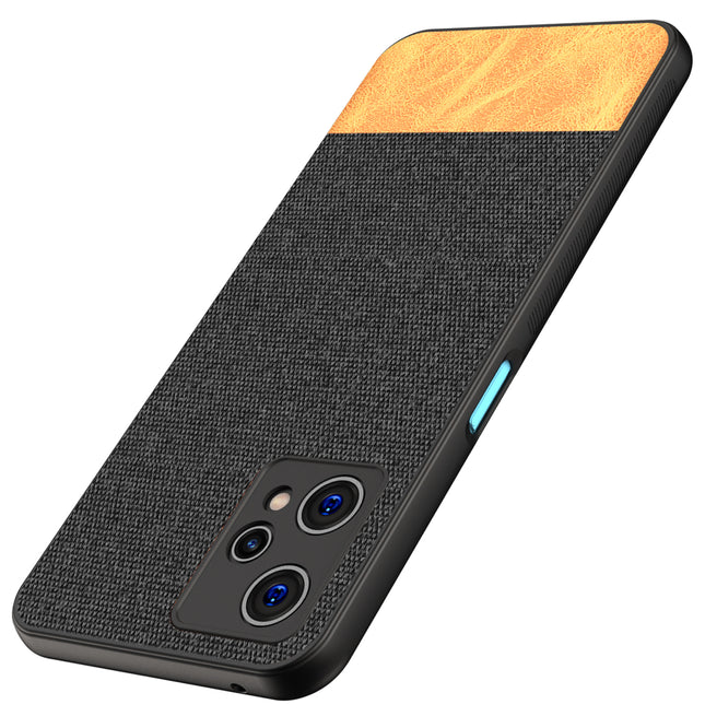 Soft Fabric & Leather Hybrid Protective Case Cover for Realme 9 Pro (Black ,Brown)