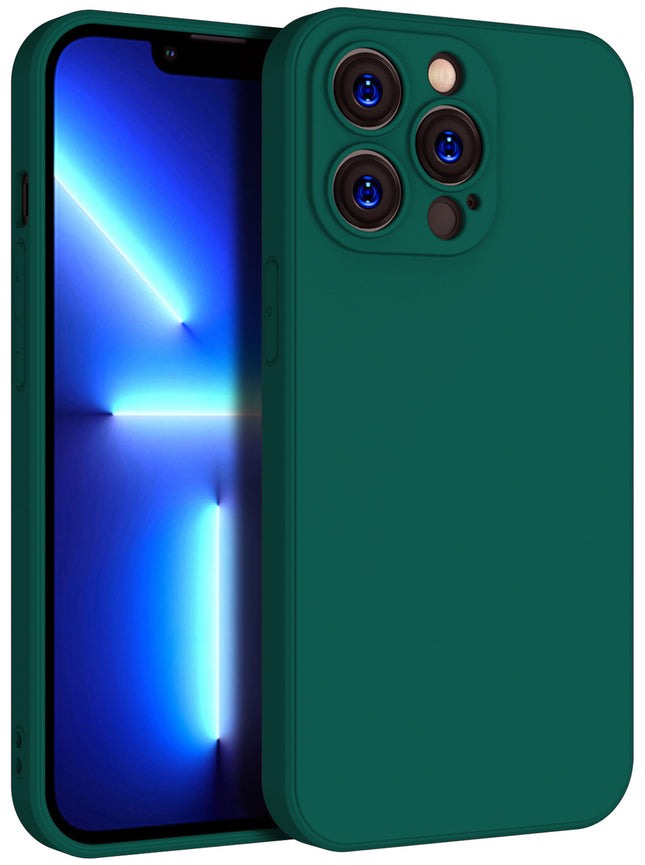Matte Lens Protective Back Cover for Apple iPhone 13 Pro Max (6.7) , Slim Silicone with Soft Lining Shockproof Flexible Full Body Bumper Case (Green)