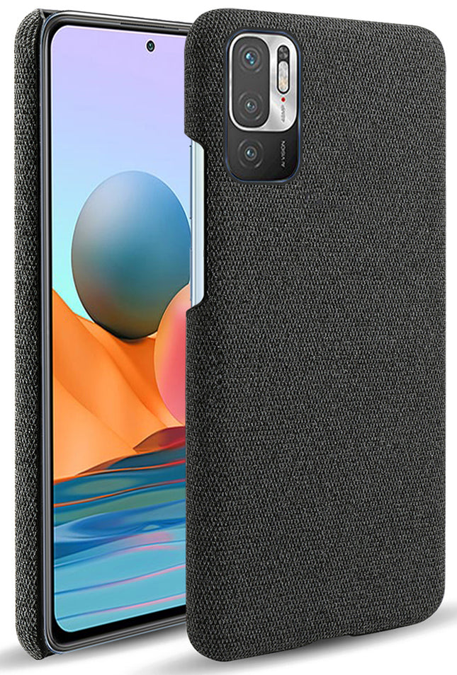 Woven Soft Fabric Case for Poco M3 Pro Back Cover, Shock Protection Slim Hard Anti Slip Back Cover (Black)