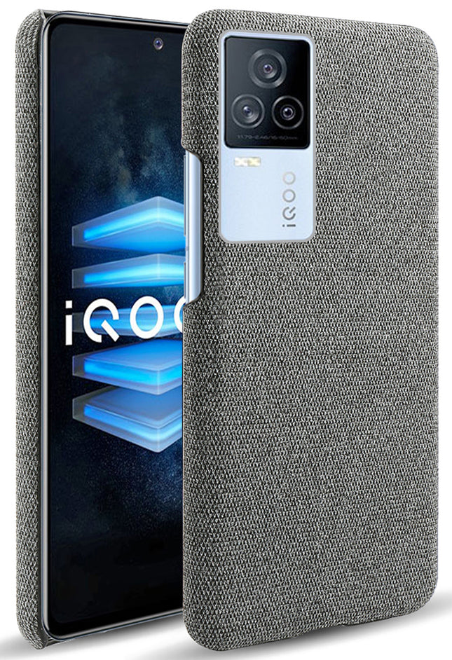 Woven Soft Fabric Case for Vivo iQOO 7 Back Cover, Shock Protection Slim Hard Anti Slip Back Cover (Grey)