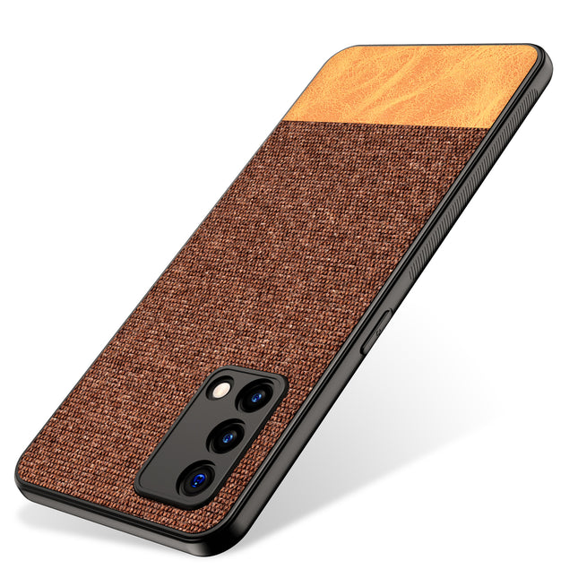 Soft Fabric & Leather Hybrid for Oppo F19  Back Cover, Shockproof Protection Slim Hard Back Case (Brown)