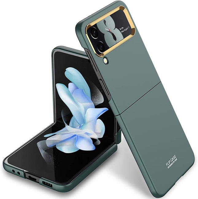 Mobizang Ultra Thin Back Case for Samsung Galaxy Z Flip4, Inbuilt Camera Protecting Ring Back Cover, Green