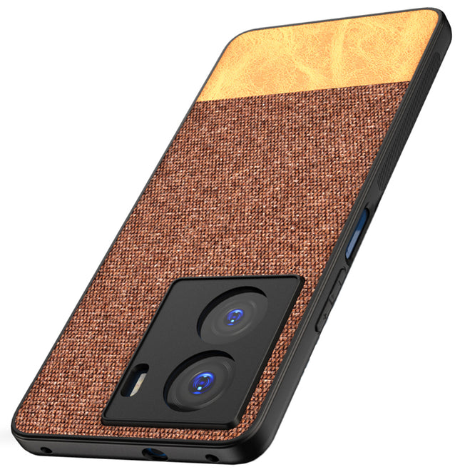 Mobizang Soft Fabric & Leather Hybrid Protective Case Cover for IQOO Z7 / Z7S (5G) | Shockproof Slim Hard Anti Slip Back Case (Brown)