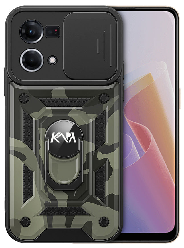 Mobizang Tank Back Cover for Oppo F21 Pro (4G) , Ring + Slider Shockproof Lens Protection Case (Black)