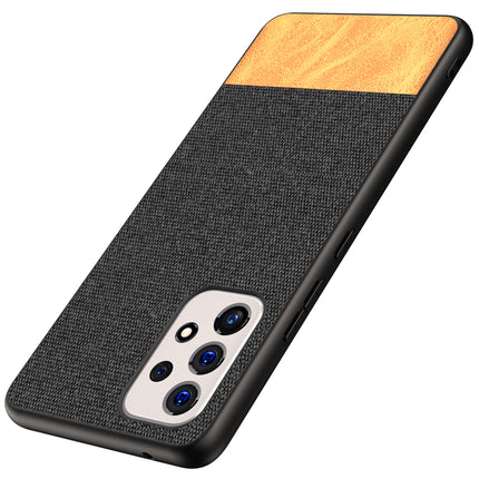 Soft Fabric & Leather Hybrid for Samsung Galaxy A73 Back Cover, Shockproof Protection Slim Hard Back Case (Black ,Brown)