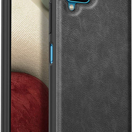Tux Back Case for Samsung Galaxy A12 / F12 / M12 , Slim Leather Case with Soft Edge Shockproof Back Cover (Black)