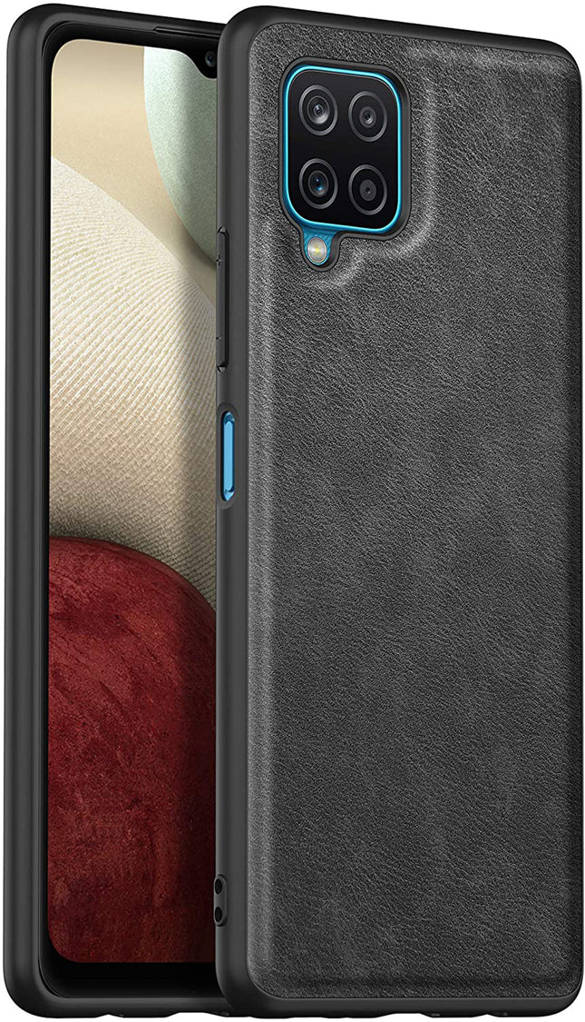 Tux Back Case for Samsung Galaxy A12 / F12 / M12 , Slim Leather Case with Soft Edge Shockproof Back Cover (Black)