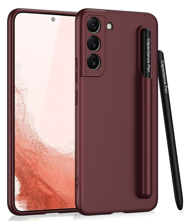 Double Dip Ultra Thin Back Case Cover for Samsung Galaxy S22, With Inbuilt Removable S Pen Holder (Burgundy)