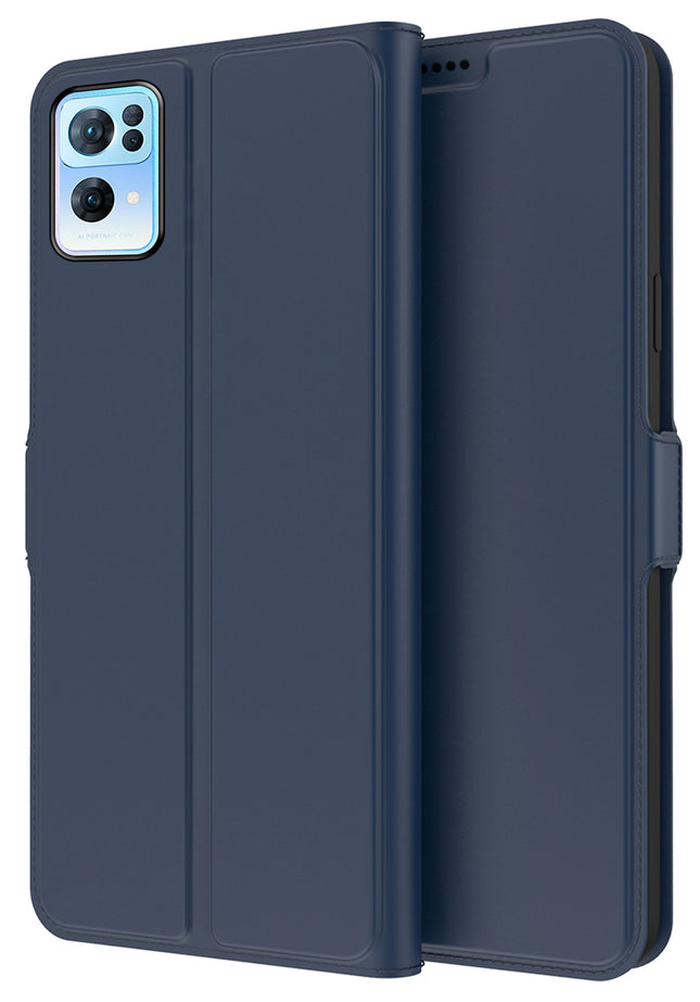 Noble Slim Flip Cover for Oppo Reno 7 Pro , Magnetic and Card Holder Stand Leather Flip Wallet Case (Blue)