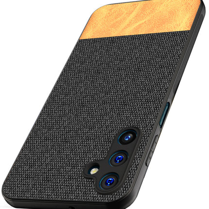 Mobizang Soft Fabric & Leather Hybrid Protective Back Cover for Samsung Galaxy A25 (5G) | Shockproof Slim Hard Anti Slip Back Case (Black , Brown)