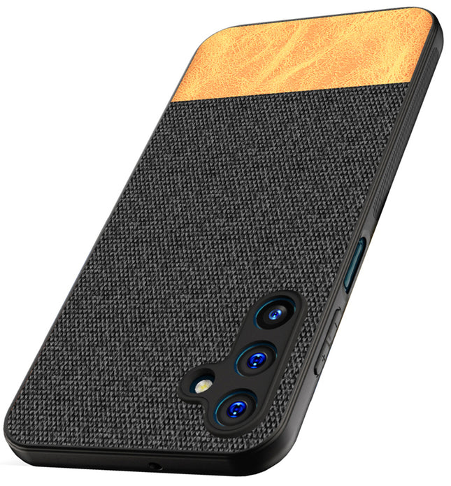 Mobizang Soft Fabric & Leather Hybrid Protective Back Cover for Samsung Galaxy A25 (5G) | Shockproof Slim Hard Anti Slip Back Case (Black , Brown)