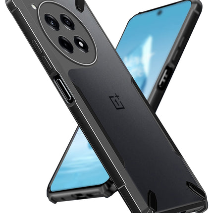 Mobizang Bull Clear Back Cover for OnePlus 12 | [Military Grade Protection] Shock Proof Slim Hybrid Bumper Case (Black)