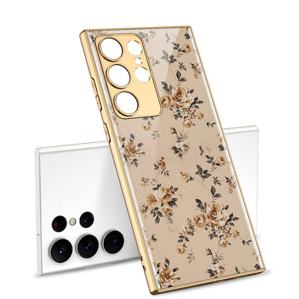 Mobizang 9H Glass Back Case for Samsung Galaxy S23 Ultra | Ultra Thin Full Body Protection Folding Hard Back Cover (Flowers)