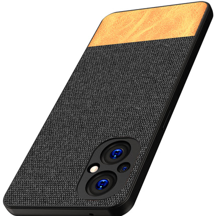 Soft Fabric & Leather Hybrid Protective Back Case Cover for Oppo F21 PRO (5G) (Black , Brown)