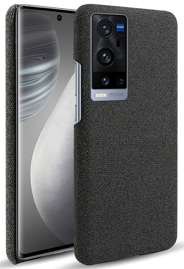 Woven Soft Fabric Case for Vivo X60 Pro Plus Back Cover, Shock Protection Slim Hard Anti Slip Back Cover (Black)