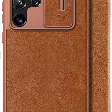 Nillkin Qin Series Leather Flip Case Cover for Samsung Galaxy S22 Ultra (Brown)