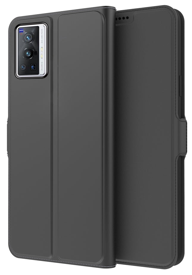 Noble Slim Flip Cover for Vivo X70 Pro , Magnetic and Card Holder Stand Leather Flip Wallet Case (Black)
