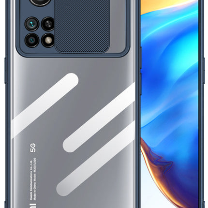 Slider Back Cover for Mi 10T / Mi 10T PRO , [Military Grade Protection] Shockproof Slim Clear Camera Shield Bumper Back Case (Blue)