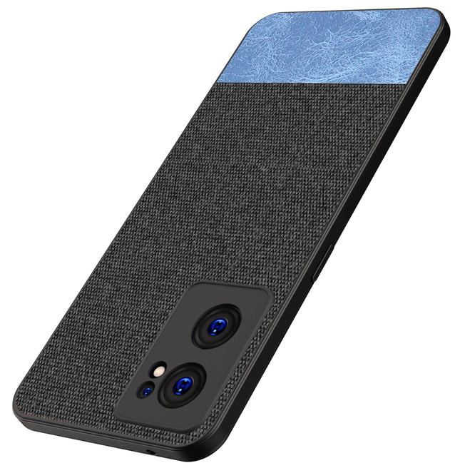 Soft Fabric & Leather Hybrid Protective Case Cover for OnePlus Nord CE 2 (5G) (Black ,Blue)