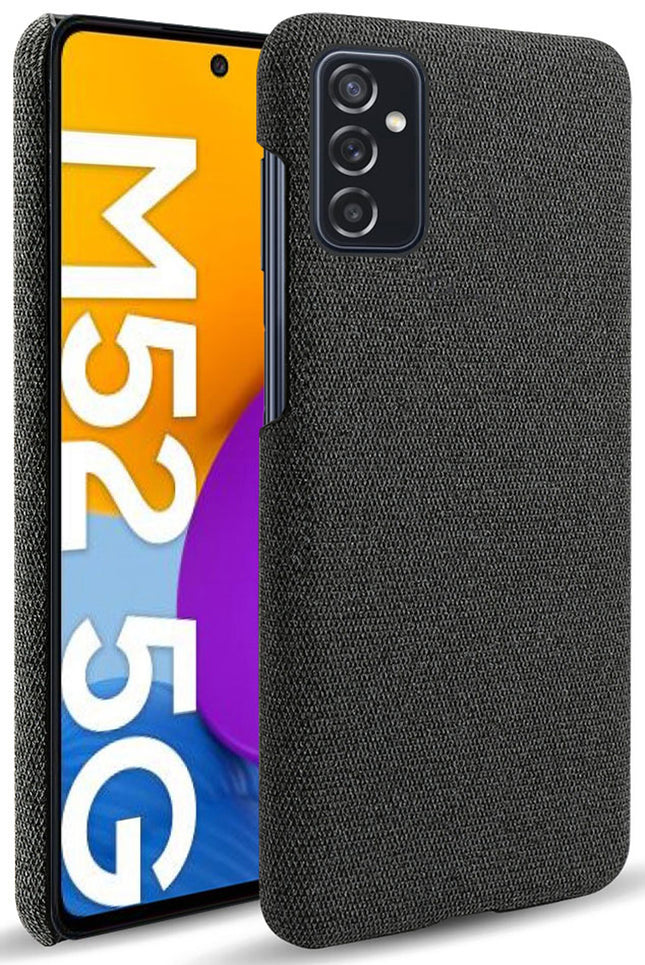 Woven Soft Fabric Case for Samsung Galaxy M52 (5G) Back Cover, Shock Protection Slim Hard Anti Slip Back Cover (Black)