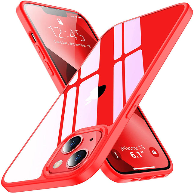 Hawkeye Clear Back Cover for Apple iPhone 13 (6.1 inch) , Camera Lens Protector Shockproof Slim Clear Case Cover (Red)